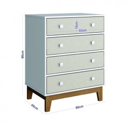 Quarto de bebê Completo com Guarda-Roupa 2 Portas, Berço, Cômoda 4 Gavetas e Estante Baixa Retrô Esp - 3