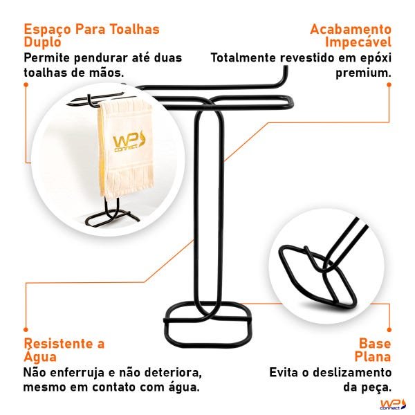 Toalheiro de Bancada Para Tolhas de Mãos Duplo Preto - Wp Connect - 5