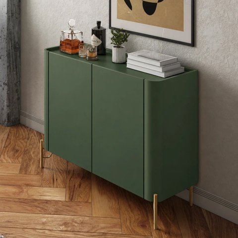 Buffet Bend 99 cm Porta Lisa Incolar Musgo com Pé Dourado