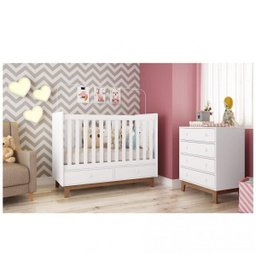 Quarto de Bebê com Berço 2 Gavetas e Cômoda 4 Gavetas Retrô - 1