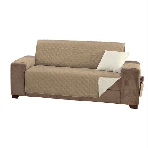 Protetor de Sofá Padrão 3 Lugares Manu 100% Poliéster:cáquipalha