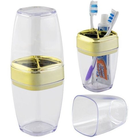 Porta Escovas e Creme Dental Translúcido Dourado Banheiro Luxo - Transparente