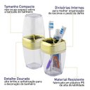 Ver imagem 2 de Porta Escovas e Creme Dental Translúcido Dourado Banheiro Luxo - Transparente