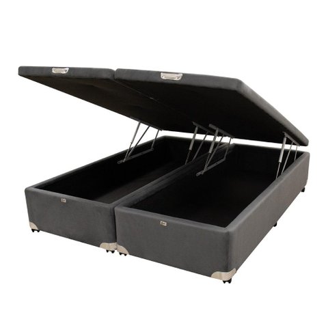 Cama Box Baú Castor Casal Bi Partido Vellus Cinza 138x188x35cm