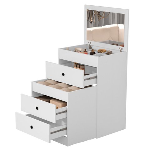 Bancada de Maquiagem Compacta Espelho e Nichos Organizadores - Branco