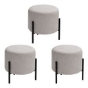 Ver imagem 1 de Kit com 3 Puffs Luxor Redondos em Linho Pés de Ferro Design Minimalista Sala Moderna Premium - Cinza
