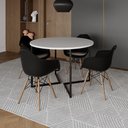 Ver imagem 1 de Mesa Jantar Industrial Branca 110Cm Redonda Base V Ferro Preto C/4 Poltronas Pretas Madeira Branco