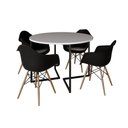 Ver imagem 6 de Mesa Jantar Industrial Branca 110Cm Redonda Base V Ferro Preto C/4 Poltronas Pretas Madeira Branco