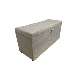 RECAMIER PUFF BAÚ SAPATEIRA E GAVETA 90 CM PARA CAMA DE SOLTEIRO - BEGE CLARO - 5