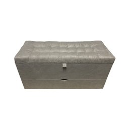 RECAMIER PUFF BAÚ SAPATEIRA E GAVETA 90 CM PARA CAMA DE SOLTEIRO - BEGE CLARO - 4