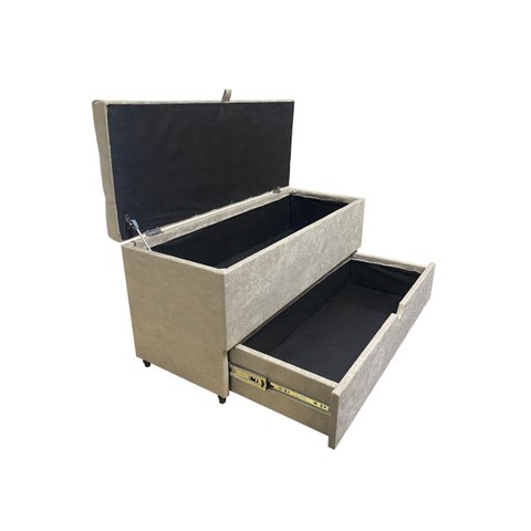 Recamier Puff Baú Sapateira e Gaveta 90 cm para Cama de Solteiro - Bege Claro