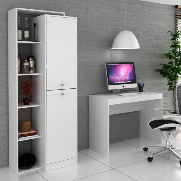 Conjunto Home Office com Escrivaninha e Armário 2 Portas Móveis - 1