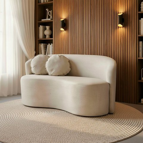 Sofá Orgânico Curvo 2 Lugares para Sala e Escritório Linho Olive