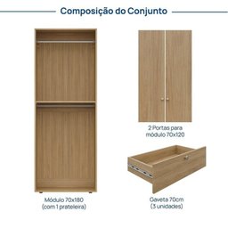Módulo 70x180 2 Portas 3 Gavetas Frame Cabecasa madeiramadeira - 3