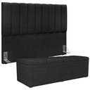 Ver imagem 1 de Kit Cabeceira Cama Box Casal 140cm com Calçadeira Recamier Baú Dália W01 Linho Chumbo - Lyam