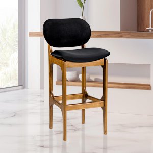 Banqueta Alta Decor 50 x 104 Cm Madeira Maciça Imbuia Suede Preto L14