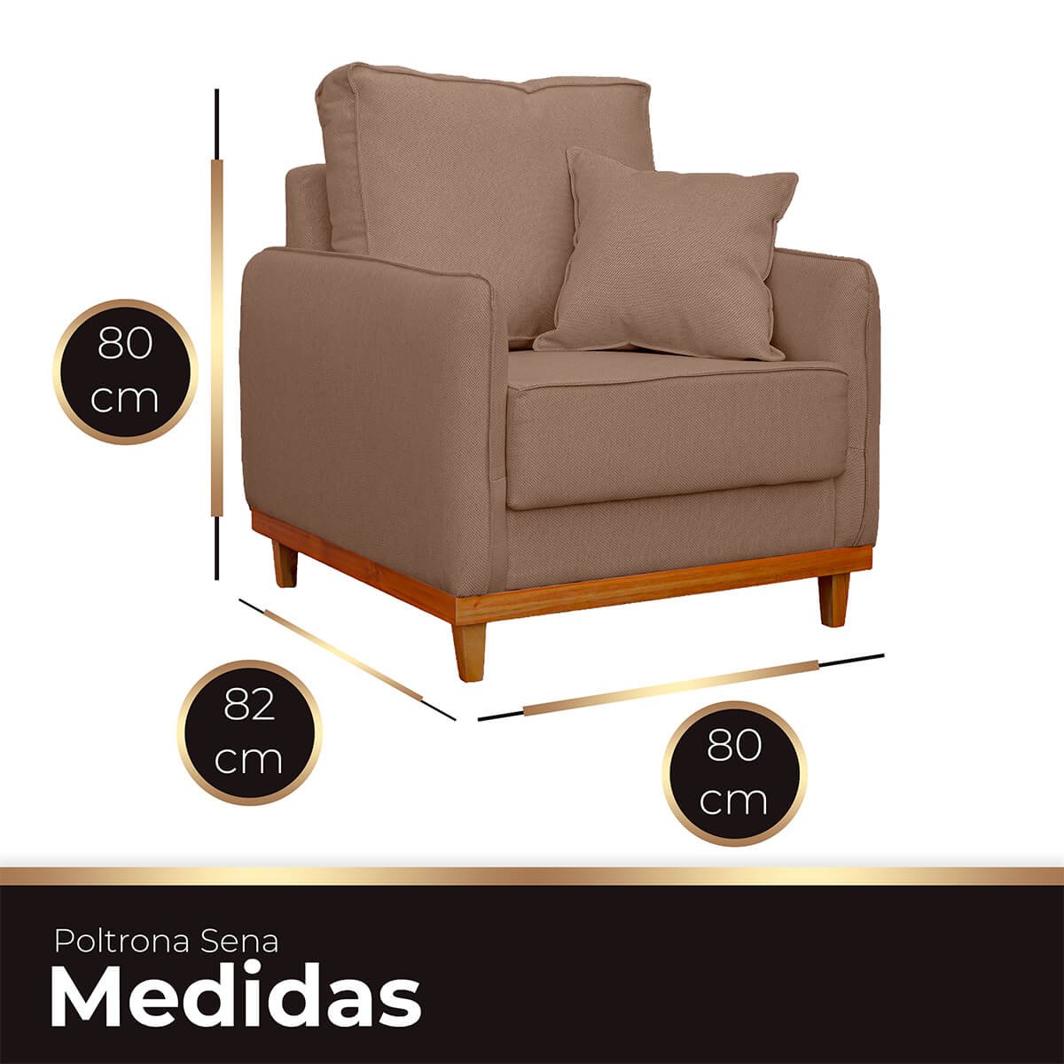 Poltrona Sofa Sena Base de Madeira Luxo Conforto para Hotel e Sala Linho Marrom - 7