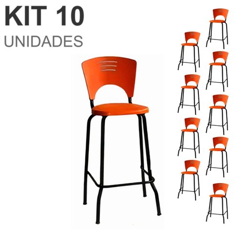 Kit 10 Banquetas Fixa Alta Piacere - Cor Laranja - 34112