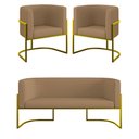 Ver imagem 1 de Kit 2 Poltronas + Sofá 2 Lugares Base de Metal Gold Veludo Cor:capuccino