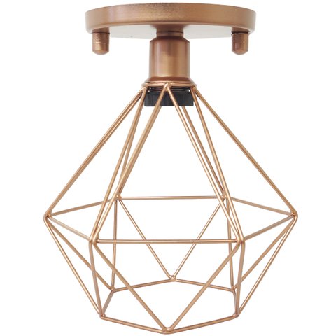 Lustre Teto Plafon Industrial Aramado Diamante Retrô Luminária Vintage Cobre Rose Gold Agp