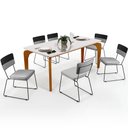 Ver imagem 1 de Mesa De Jantar Capri 160 Off White 6 Cadeiras Allana B05 Faixa Corano Preto Linho Cinza - Lyam