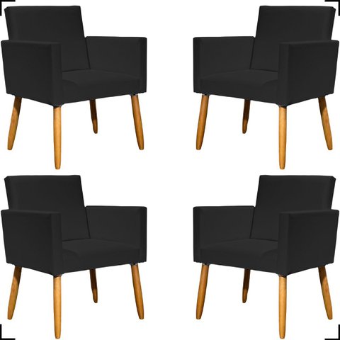 Kit 4 Poltronas Decorativa para Sala Recepção Consultório Nina Corino Cores Pé Palito 30 Cm Castanho