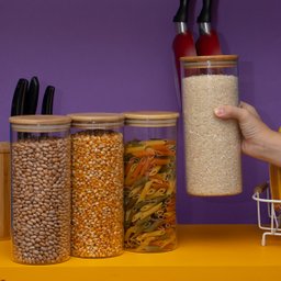 Kit 4 Potes de Vidro 1,6l Tampa de Bambu Herméticos Redondos - Tüd - 6