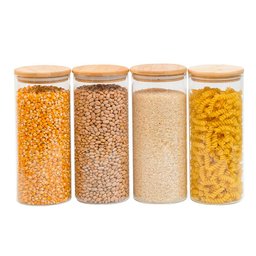 Kit 4 Potes de Vidro 1,6l Tampa de Bambu Herméticos Redondos - Tüd - 1