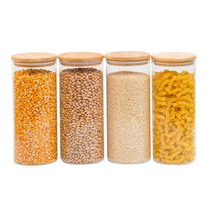 Kit 4 Potes de Vidro 1,6l Tampa de Bambu Herméticos Redondos - Tüd