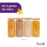 Kit 4 Potes de Vidro 1,6l Tampa de Bambu Herméticos Redondos - Tüd - 3