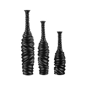 Conjunto 3 Garrafas Vasos Decorativos Enfeite Ondas Preto