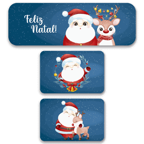 Kit de 3 Tapetes para Cozinha Natalinos Noel e Rena Cute Antiderrapante