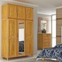 Ver imagem 1 de Conjunto de Quarto Grécia: Guarda-Roupa 6 Portas Maleiro Cômoda 6 Gavetas Madeira Pinus Mel - Cavazo