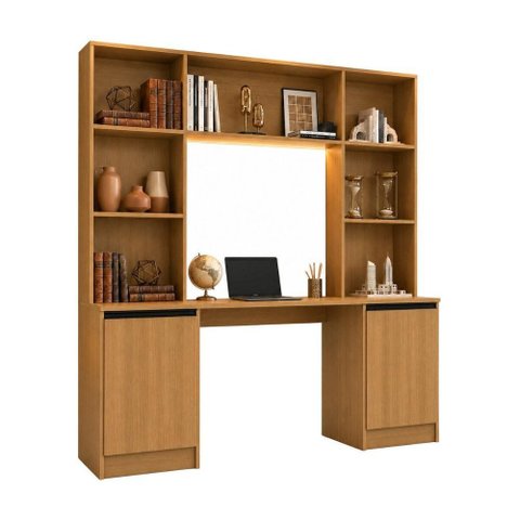 Escrivaninha com Estante Escritório 2 Portas e 5 Prateleiras Smart Multimóveis MP6075 Madeirado