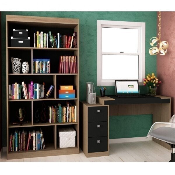 Conjunto Home Office com Escrivaninha e Estante para Livros Móveis - 1