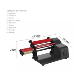 Laminador de Massas 28cm Preto com Vermelho - 220v Anodilar - 2