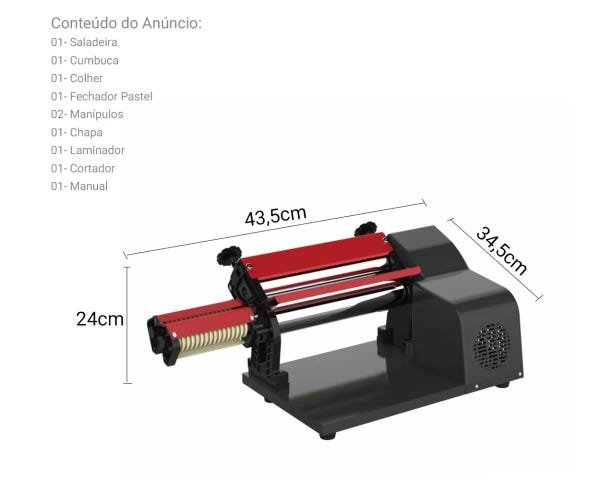 Laminador de Massas 28cm Preto com Vermelho - 220v Anodilar - 2