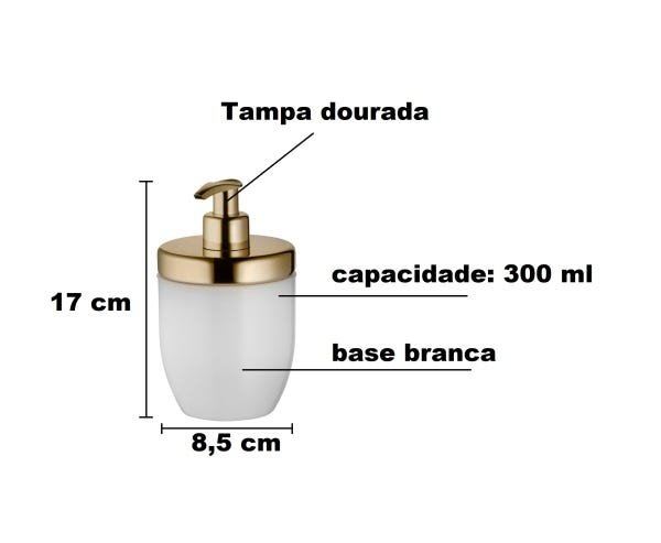 Dispenser Sabonete Líquido Acquaset Branco E Dourado Forma - 3