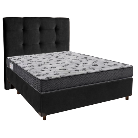 Cama + Box Preto e Colchão Ortobom D33 Casal - Iso100 + Cabeceira
