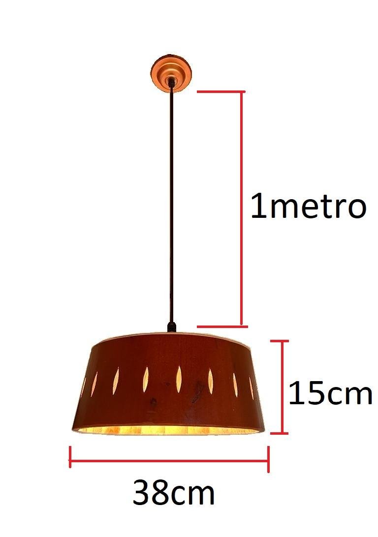 Lustre Luminária Pendente Madeira Rústico Modern Escuro 38cm - 2