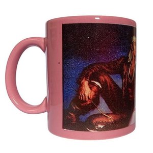 CANECA DE CERÂMICA RESINADA ROSA COM FAIXA BRANCA (CIGANOS)