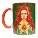 Ver imagem 1 de CANECA DE CERÂMICA BRANCA RESINADA COM INTERIOR E ALÇA LARANJA (DEUSA WICCA)