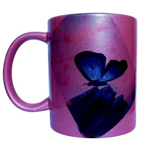 CANECA DE CERAMICA RESINADA METALIZADA ROSA (BORBOLETA)