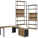 Ver imagem 2 de Mesa Escritório em L com Balcão e 2 Estantes Industrial Idea A03 Nogal Sevilha Preto - Lyam Decor