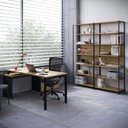 Ver imagem 1 de Mesa Escritório em L com Balcão e 2 Estantes Industrial Idea A03 Nogal Sevilha Preto - Lyam Decor