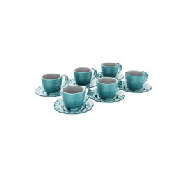 Kit com 6 Xícaras 80Ml e Pires Azul Turquesa Cozinha Crippa - 1