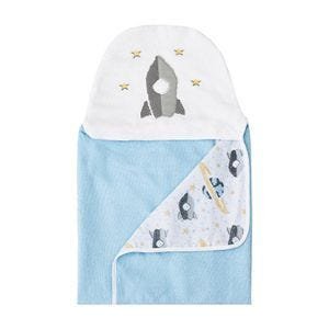 toalha de banho felpuda bordada azul - 1