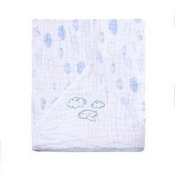 toalha de banho soft azul bordada no capuz - 1