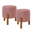 Ver imagem 1 de Kit Puff Redondo Charmy com Pés Palito Rosa Suede
