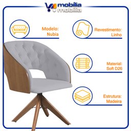 Poltrona Decorativa Giratória Núbia para Sala de Estar em Linho Cinza - Mobília Mobília - 5